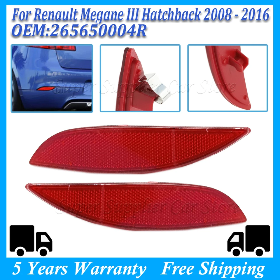 Reflexný prúžok vozidla vľavo/pravého vozidla Vhodný pre Renault Megane MK3 Zadný nárazník signálu Light Light Svetelný reflektor 265650004R, 3805