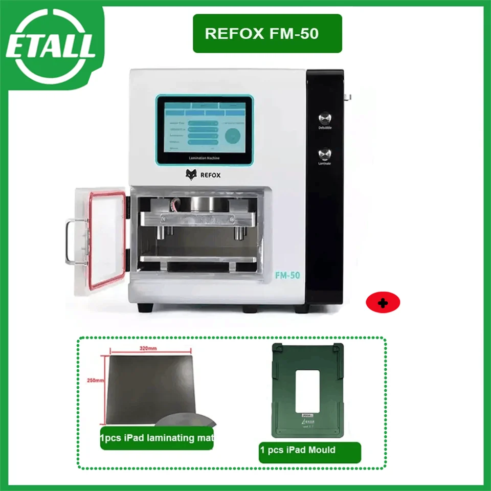 Refox FM-50 12,9 palca OCA Laminator Dubler s odstraňovaním bublín pre zakrivené / ploché náradie na opravu obrazovky Tablet