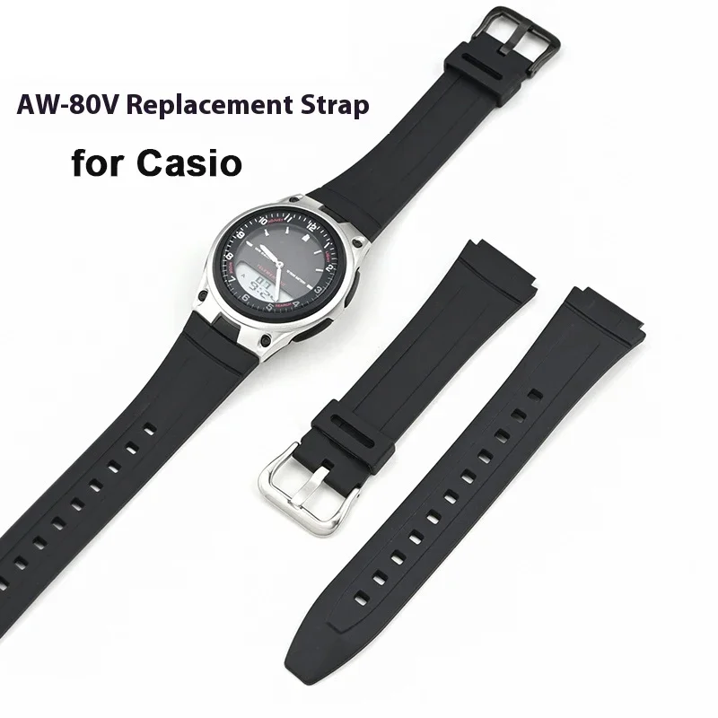 RELAP GUMBER ŽISIN PRE CASIO AW-80 AW-82 ELEKTRONICKÉ HODINY BAND MEN Ženy Čierne konvexné vodotesné športové náramky 18 mm