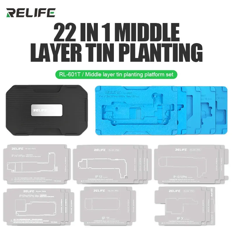 Relife RL-601T pre iPhone x 11 12 13 14 15 Pro Max max Stredná vrstva Plant Plant Plant Plant Plant BGA Reballing Stencil Kit