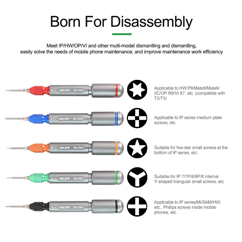 ReLife RL-724 Screwdriver údržba SCRECT Driver Set Precision Screwdriver Opravy nástrojov Screptivers Set