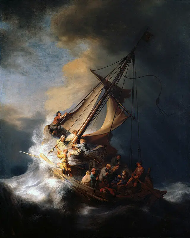 REMBRANDT: The Storm On the Mor of Galilee olejomaľby Canvas Art Wall Art pre obývaciu izbu Decor