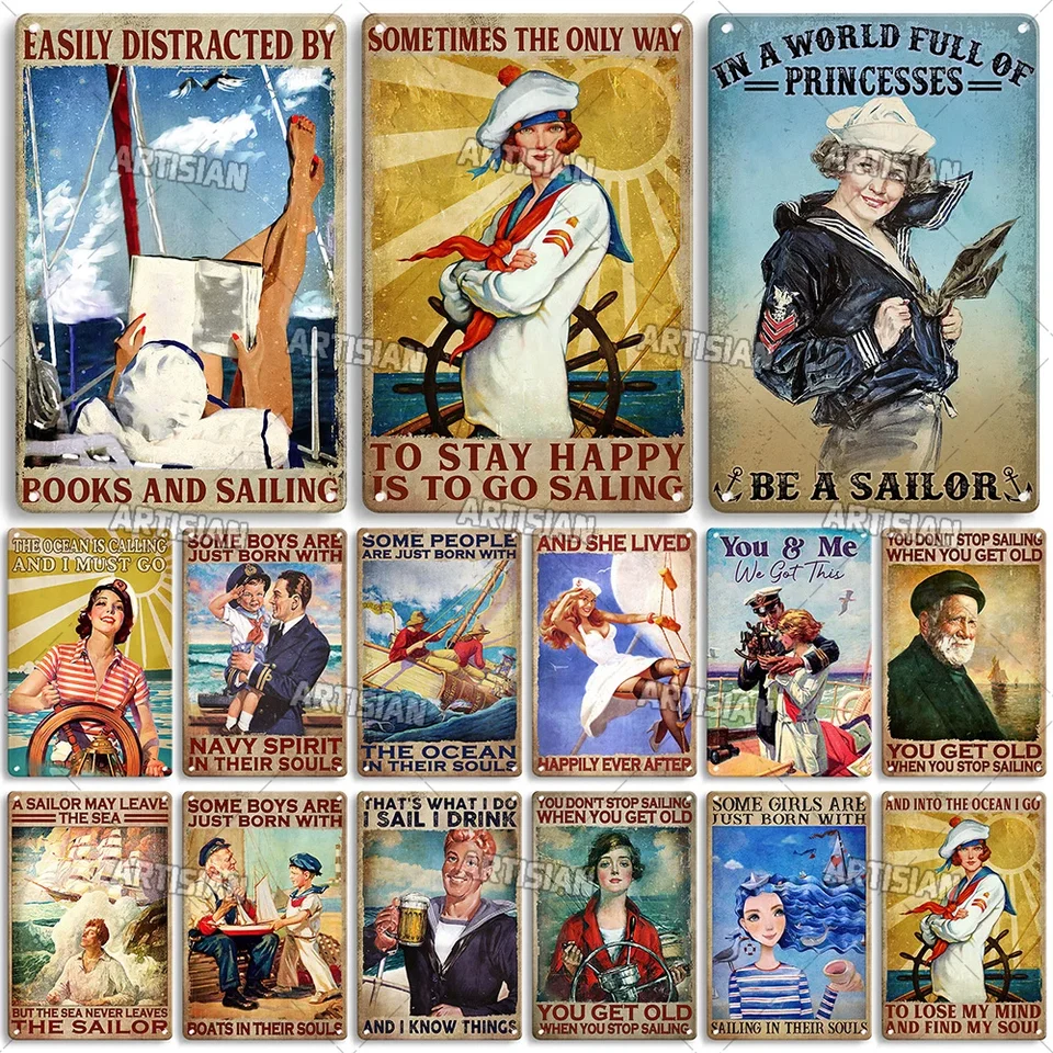 Remeselníkovo zvetrané námornícke kovové plechové znaky Vintage kovové plakety pre domáceho muža jaskynné štúdio dekoratívne nástenné dekorácie tanier