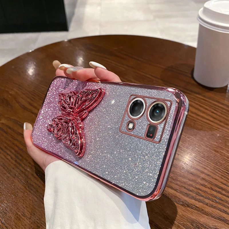 Reno8pro Gilitter Butterfly Držiteľ telefónu Pase pre Oppo Reno 8 8T 9 10 11f Pro Plus 4G Cover Reno9pro Reno10pro Reno11pro