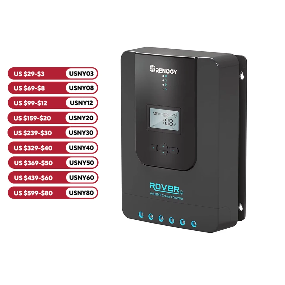 Renogy Rover 20A 12V/24V Automatické DC Vstupné MPPT Solárny poplatok Ovládač Regnória nastaviteľného LCD displeja solárny panel Regulátor
