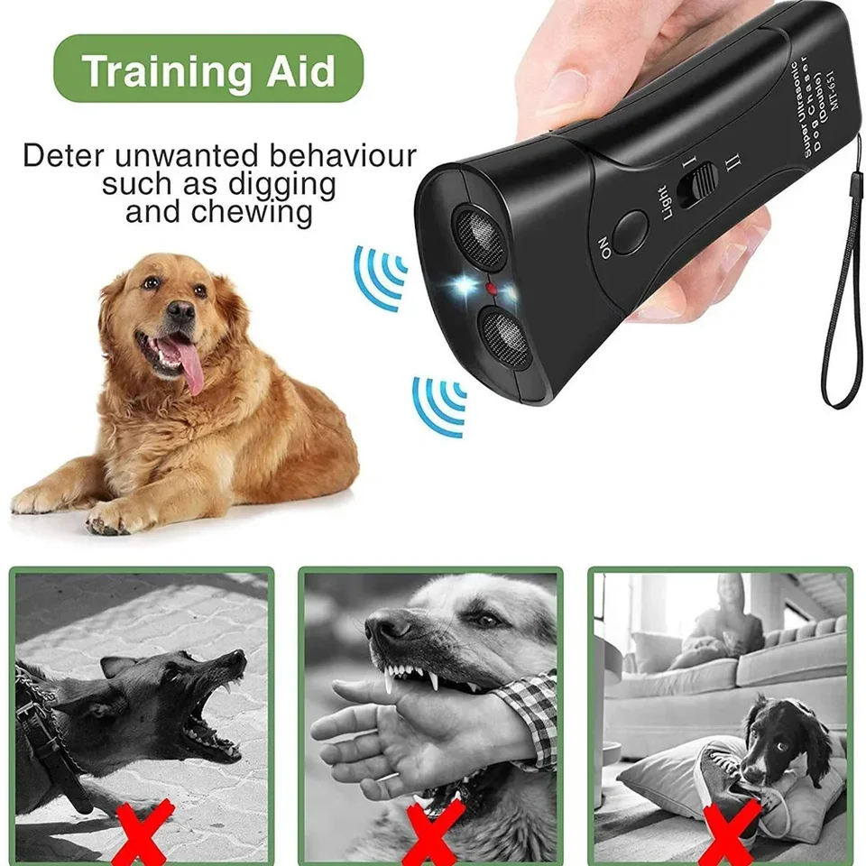 Repeller proti štekajúcemu zastávke Bark Tréningové zariadenie Outdoor LED ultrazvukové domáce zvieratá repelenty píšťalky s flash ľahkými psami