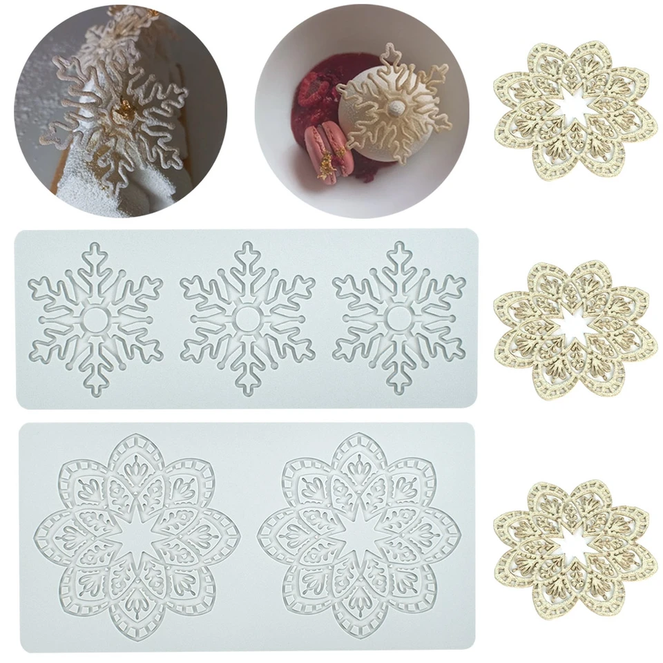 Repostería snehová vločka Silikónový rohož Fondant Cake Lace Lace Razená koláčová forma Dorko -form pleseň čipky