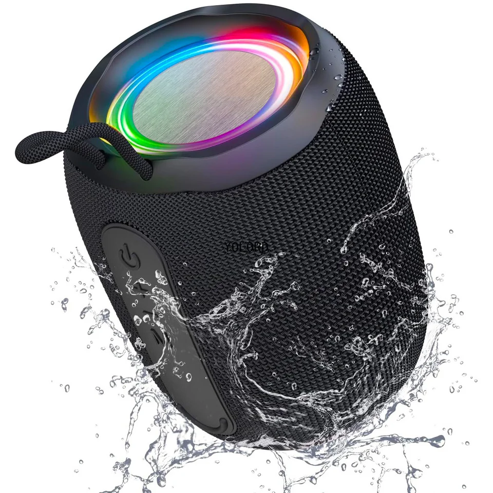 Reproduktor Bluetooth, výkonný malý prenosný bezdrôtový reproduktor s FM rádiom, nepremokavým IPX6, 5 LED svetelných režimov, mikrofónu, USB