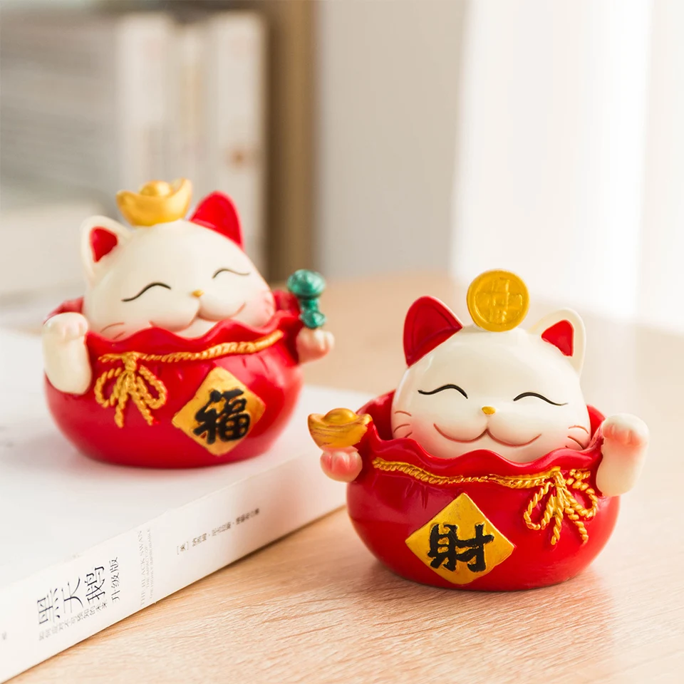 Resin Lucky Cat Ozdoby Kreatívne zvieracie remeslá krásne domáca kancelária dekorácia pre deti roztomilý darček pre deti prinášajte šťastie