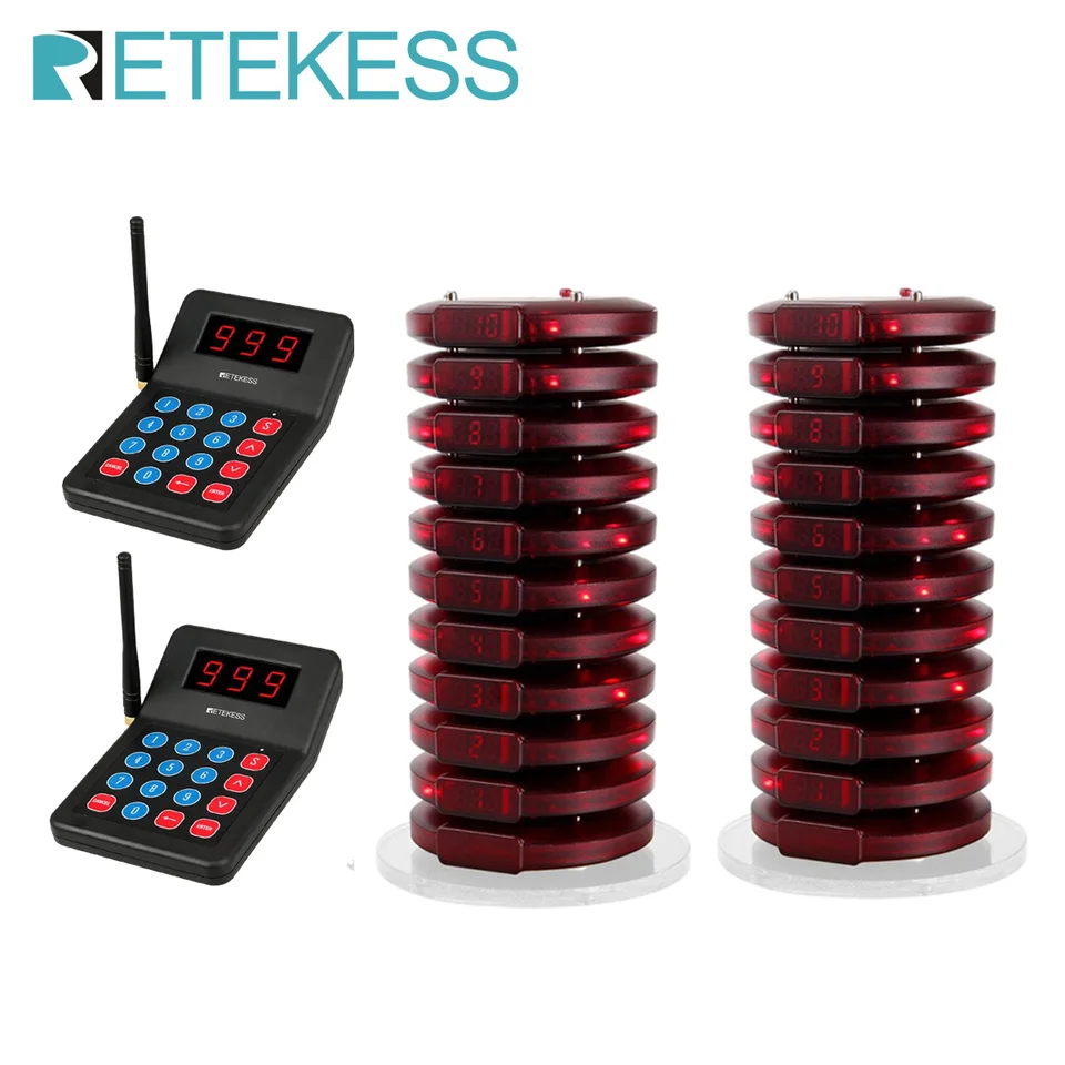 Retekess T119 Restaurant Pager Wireless Calling System Front Front 2 Klávesnica 20 Vibrátorový bzučiak Beeper for Cafe Food Court Club BBQ