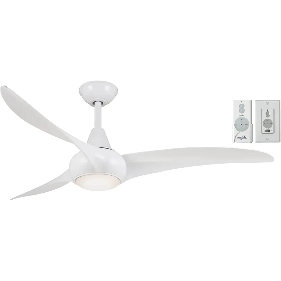 Retro 52 palcový stropný ventilátor reštaurácie, stmievateľné LED svetlá s diaľkovým ovládaním a ďalšie ovládanie steny, biele