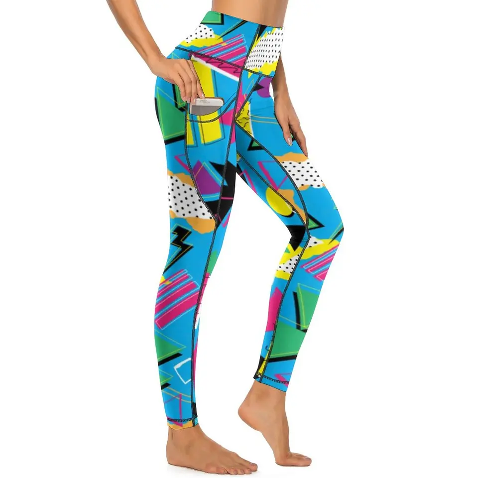 Retro 80. rokov Geometrické legíny Sexy memphis umenia tlač push Up jogy nohavice elegantné napínacie legíny grafické bežecké športové legging