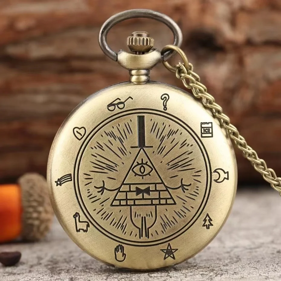 Retro bronzové vreckové hodinky DICE DND kovové kocky s náhrdelníkom Bill Cipher Pocket Watch kockované kocky kocky pre vianočné darčeky