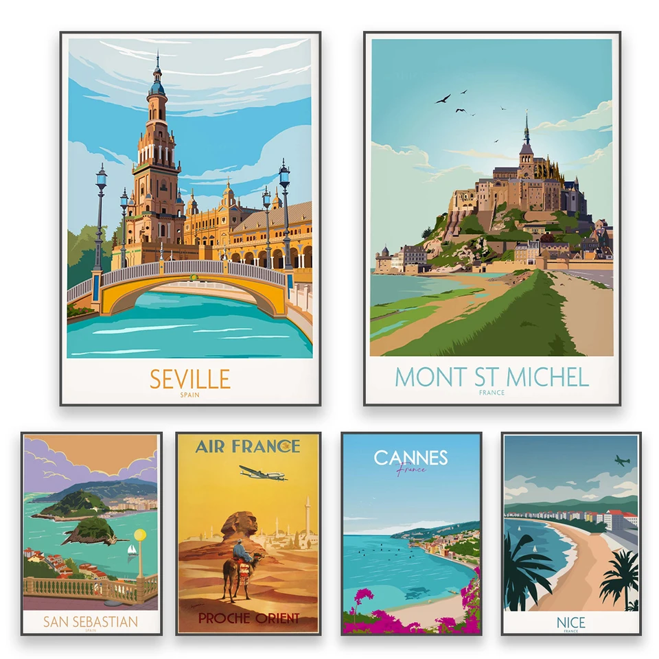 Retro City St Tropez Plagát Francúzsko Wall Art Travel Vintage plagát francúzska riviera pekné cestovné plátno maľba maľba domov dekor