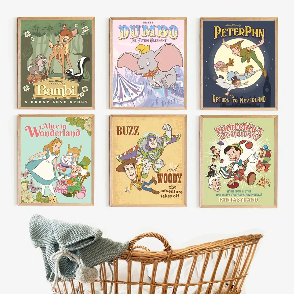Retro Disneyland Peter Pan Dumbo Bambi Alice v ríši podpora posterov tlač maľba maľba nástenná umenie Obývacia izba Domáca výzdoba