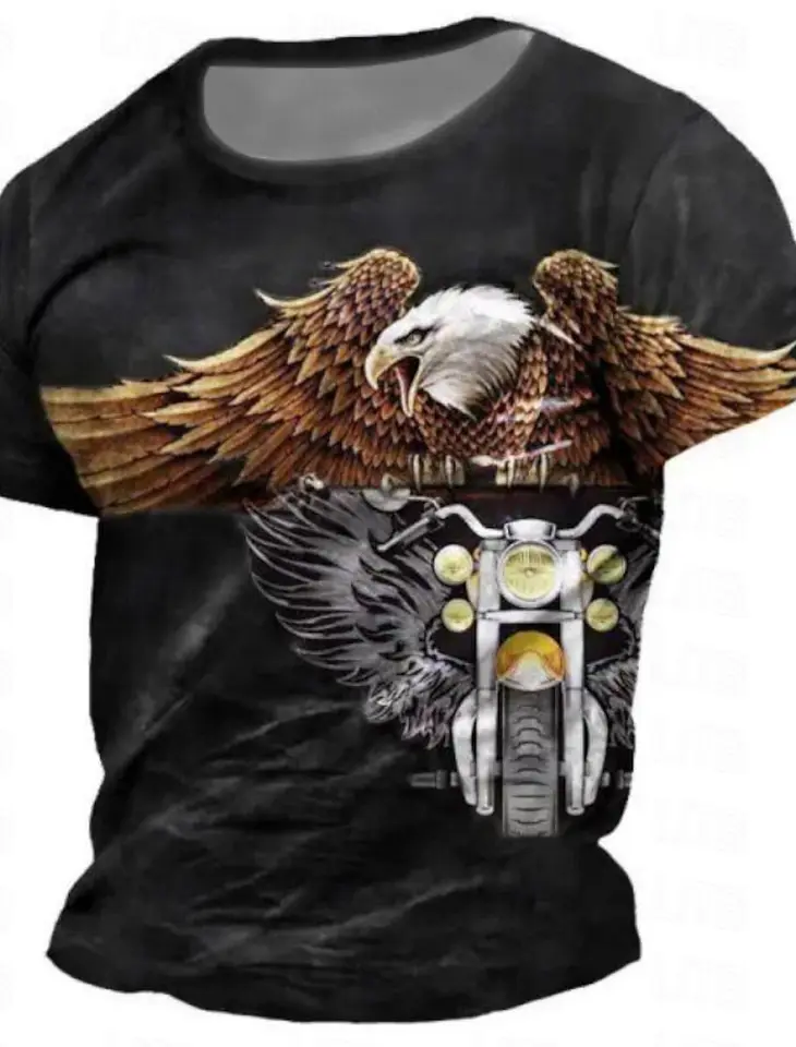 Retro Eagle Motorcycle Men's Street Style 3D Print T Trišt Tops Outdoor s krátkym rukávom Vintage posádka tričko tričko jar a leto