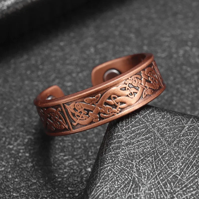 Retro geometrický vzorec Meď otváranie magnetickej liečby kĺbovými kĺbmi Ring Ring Pánske a dámske zdravie šperky