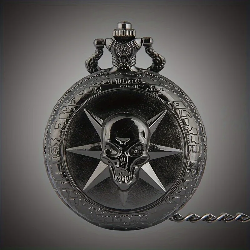 Retro Ghost Head Pocket Watch - Classic Vintage Design s hladkým kremenným pohybom a čiernou reťazou