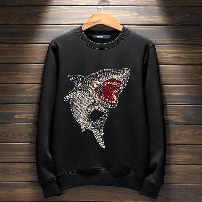Retro High Street Leisure Shark Shownestones pre mužov a ženy na jeseň a zimu sú všestranné a uvoľnené bavlnené svetre.