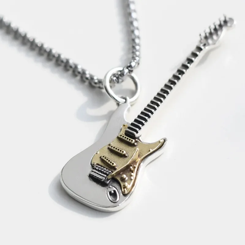 Retro hip hop rock punk Wind Electric Electric Guitar Prívesok Náhrdelník pre ženy a muži prstene Festival darčeky páry šperky doplnky