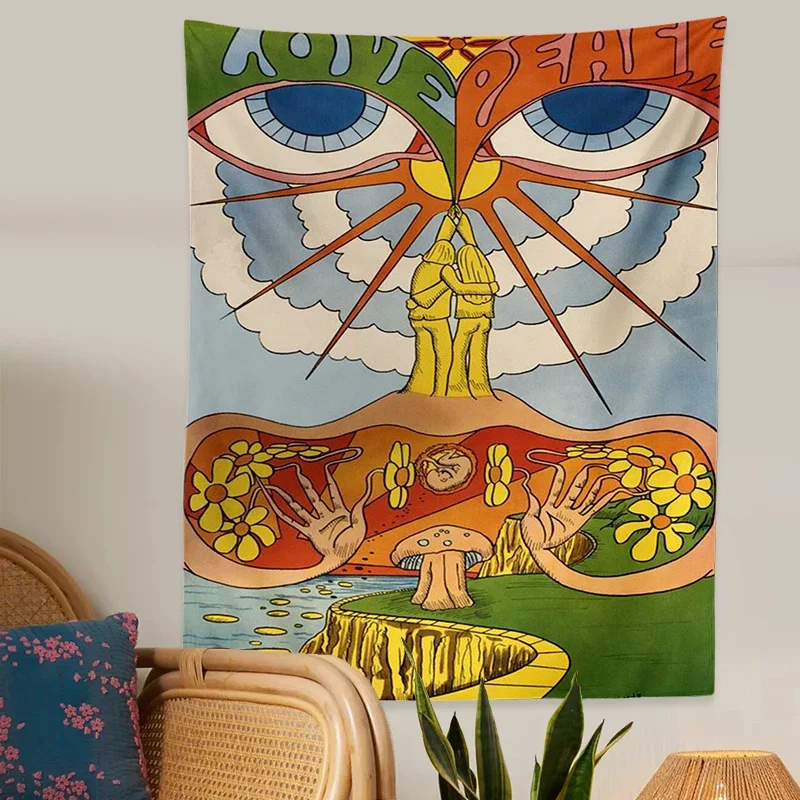 Retro huba slnečné tapisérie stena zavesenie slnka Love Eye Eye Tapitíl huby kvetinové umenie hippie boho stena