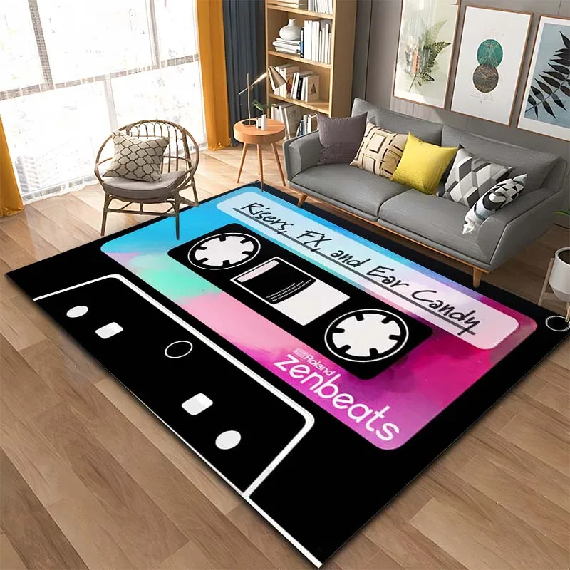 Retro hudobná kazetová páska vzor 3D koberec koberca pre domácu izbu spálňa pohovka dekora