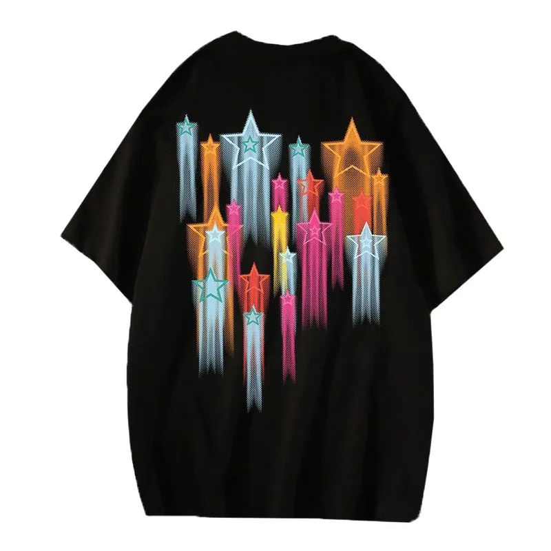 Retro hviezda tlačená harajuku topy tops ženské módne letné oblečenie voľné odpaliská 100 bavlnených s krátkym rukávom dám