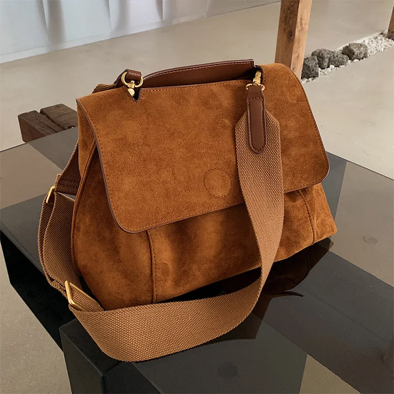 Retro jesenné zimné matné matné hnedé semišové ramenné krížové tašky dámske kapacity dámske kabelky dizajnér tote taška bolsa feminina