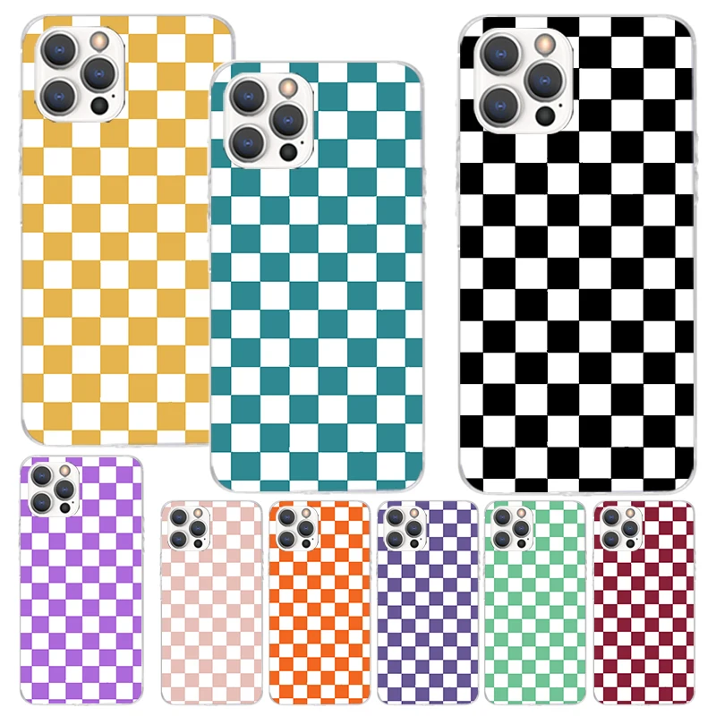 Retro klasické puzdro na šachovú dosku pre mriežku pre Apple iPhone 16 15 14 13 12 11 Pro Max Mini xs xr x 7 plus 8 + se mäkký silikón PR