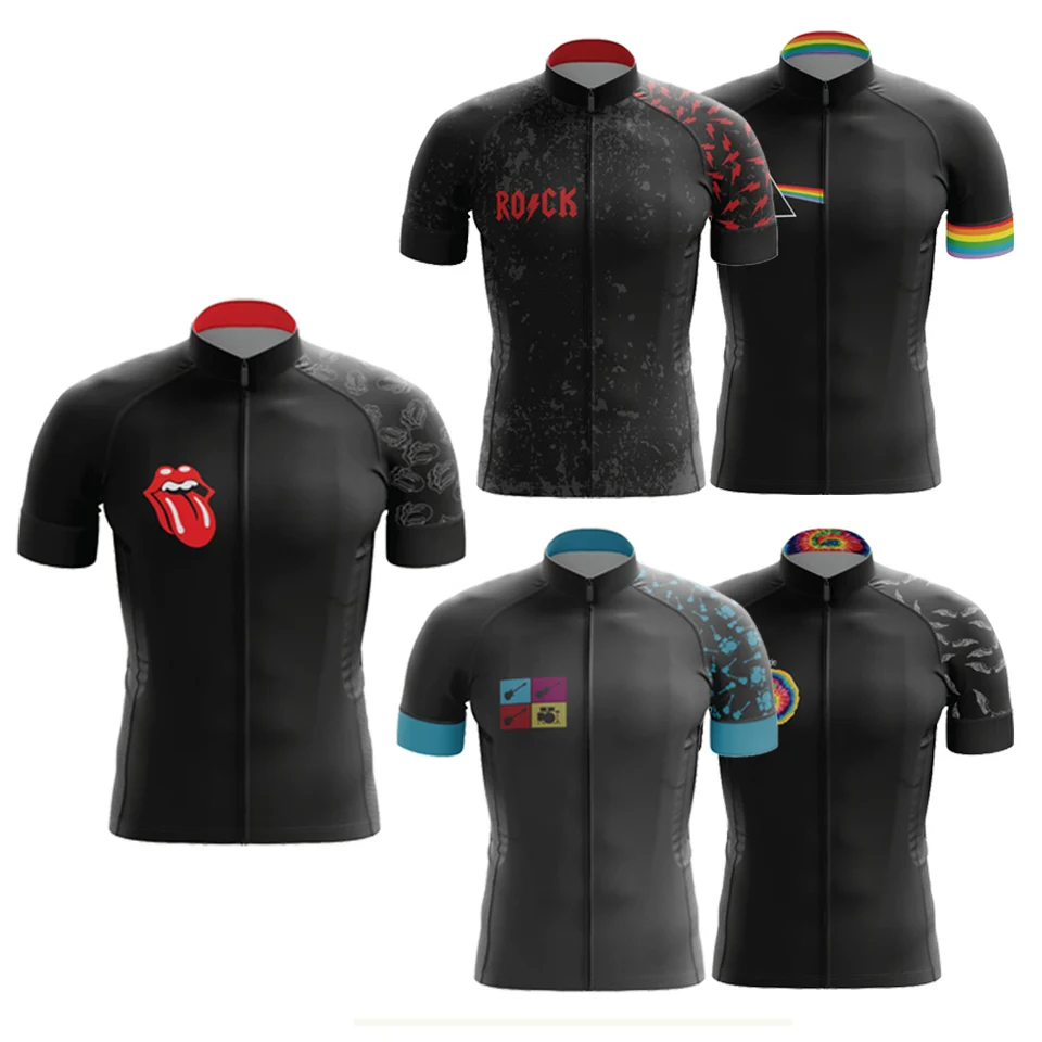Retro klasický rockový pánsky čierny krátky rukáv Cycling Jersey Mountain Road Riding Bicycle Clothes