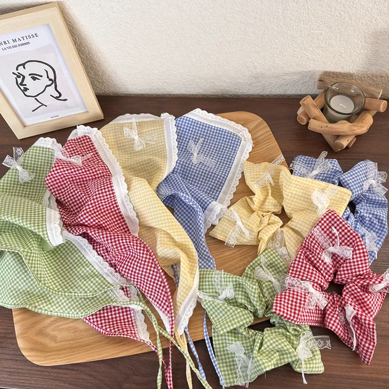 Retro kockované čipky Bow Bandana Headbands