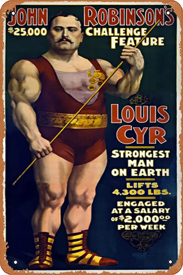 Retro kovová plechovka - Strongman Cyr Vintage Circus Wall Art - Cínový znak, nástenné umenie, Vintage Plaque Sign for Bar Restaurant
