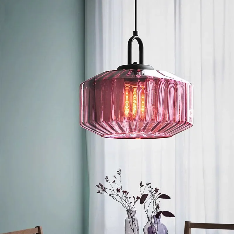 Retro LED jedálenský stôl lustr Nordic Color Glass prívesok Svetlo Loft Hanging Indoor Decor Lights pre spálňu reštaurácia Lamp
