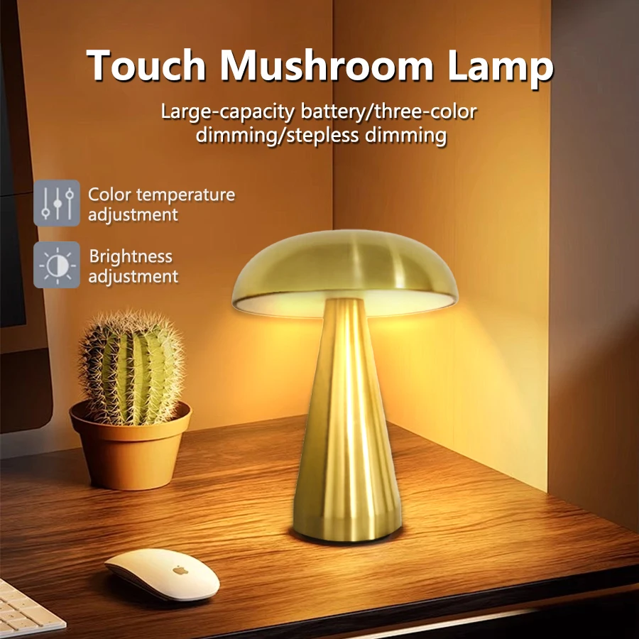 Retro LED stolová lampa huba dotyk senzor nočné svetlo Nabíjateľná čítacia lampa pre spálňu reštaurácia bar dekorácie osvetlenie