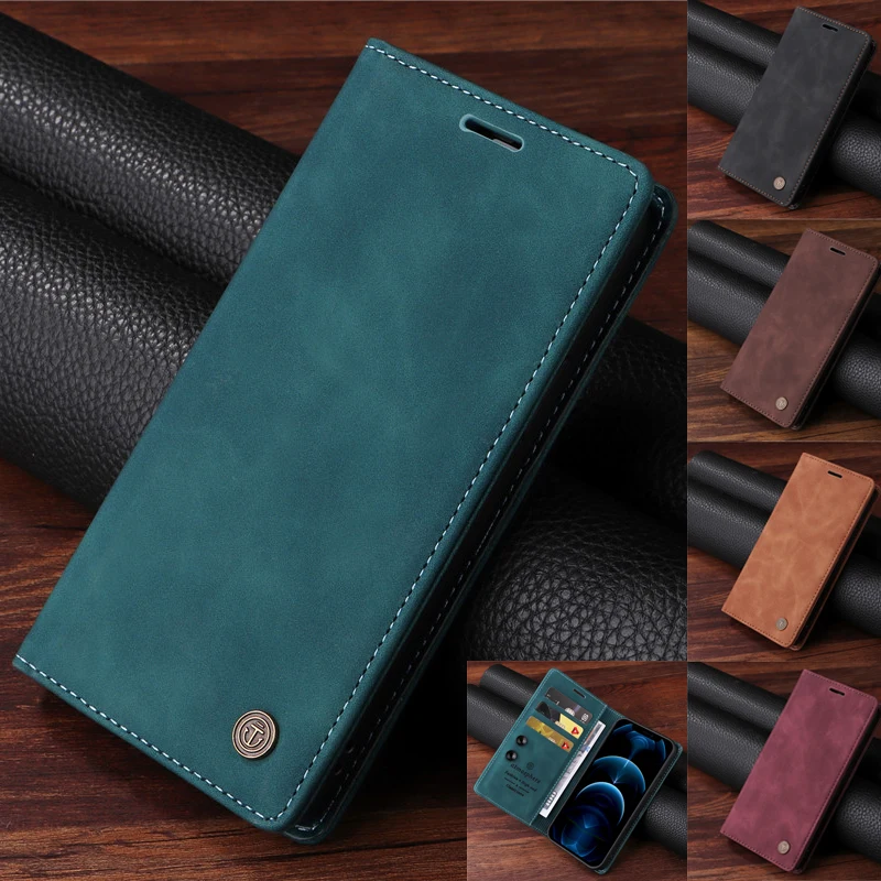 Retro matné luxusné puzdro Flip Wallet Pase pre Oppo A57 A77 4G A36 A76 A96 A53 A32 A33 A52 A72 A92 A53S Fundas Fundas Solid Color