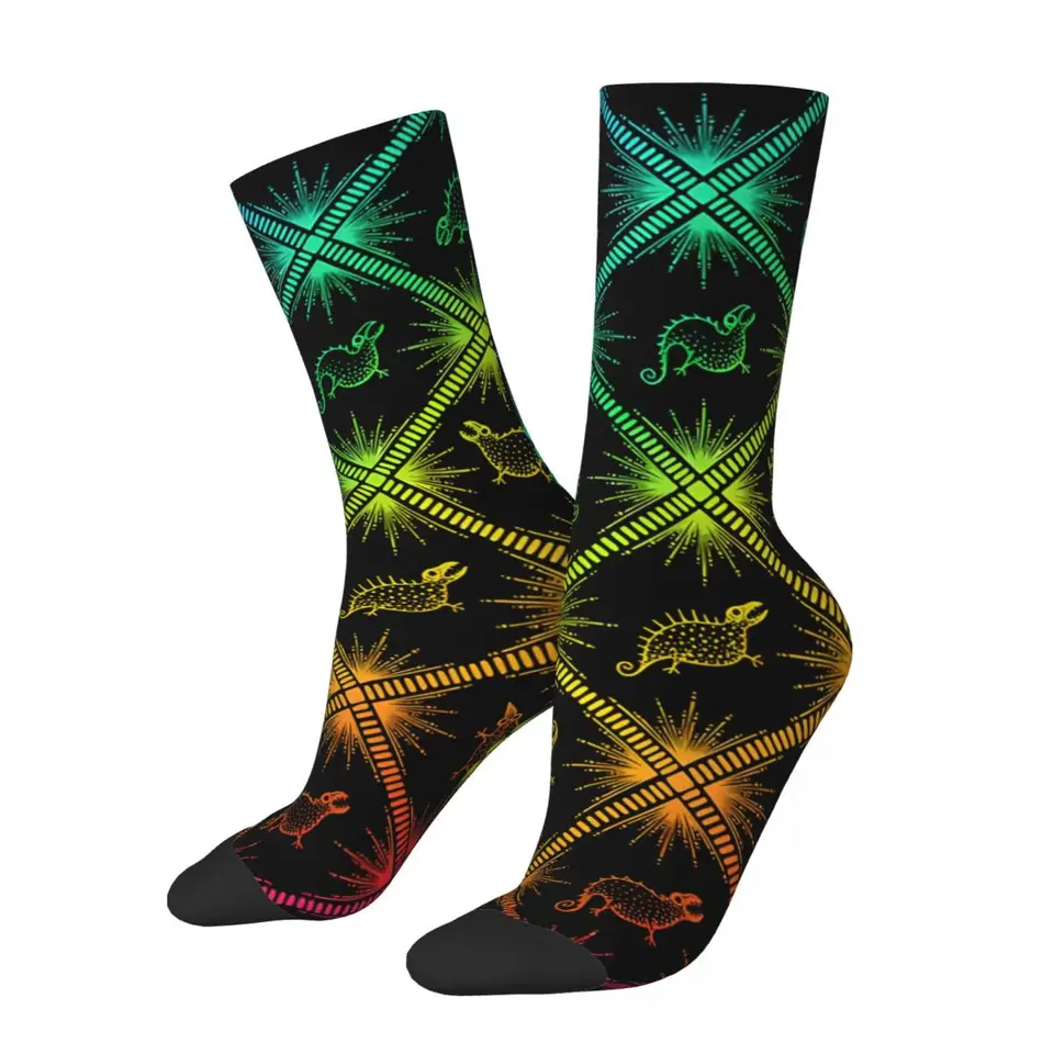 Retro monštrum mriežky (dúha na čiernom) Pánske kompresné ponožky unisex harajuku vzor vytlačené novinky Crew Sock