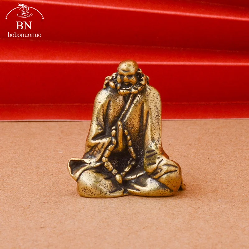 Retro mosadz sedenie Bodhidharma Buddha socha stolové ozdoby Kovové meď dharma figuríny miniatúry Domáce dekorácie príslušenstvo