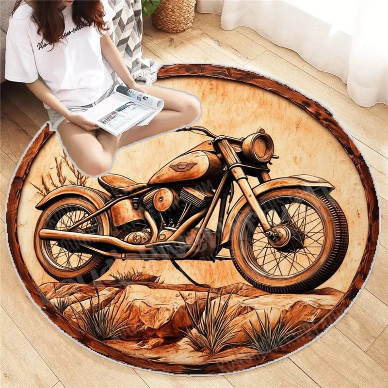 Retro motocykel okrúhly koberec dizajn tlač obývacia izba spálňa umývateľná spálňa koberec estetika Boy