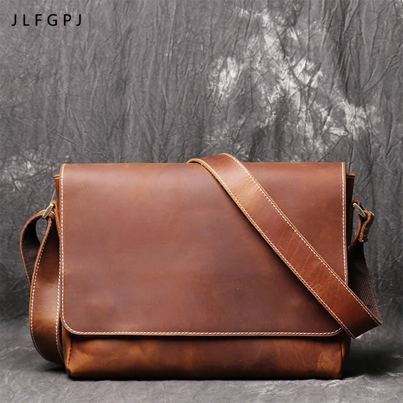 Retro mužská pravá koža s jednostranným taškom hlavy vrstva cowhide krížový štýl veľkú kapacitu neformálne taška