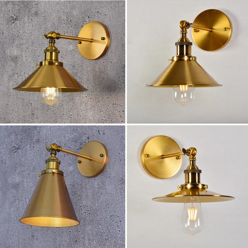 Retro nástenná lampa bronz American Lamphade Nordic Minimalistic študijná spálňa Schodiská lôžko železný rocker vintage držiak svetlo