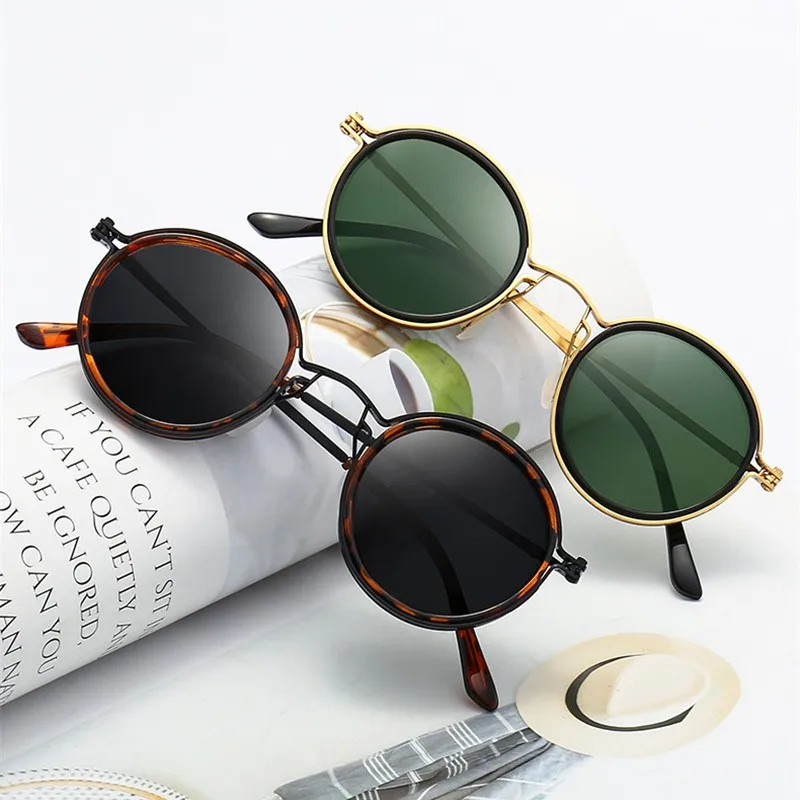 Retro okrúhly rám Kovové slnečné okuliare pre mužov Klasické gotické parné slnečné okuliare Vintage obchodný štýl tieň UV400 GOGGLES
