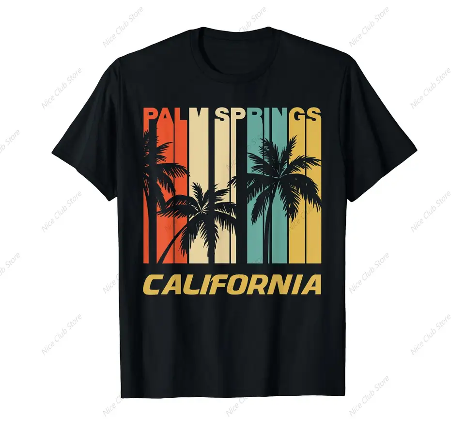 Retro Palm Springs California palmy Tričko pre mužov pre mužov 100% letné vrcholy