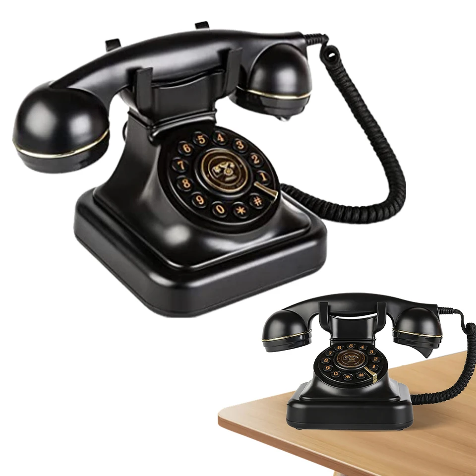 Retro pevná linka s telefónom Ringer Control Redial Vintage Corded Desk Dial Phone Classic Corbed Desk Telefón pre domáci dom