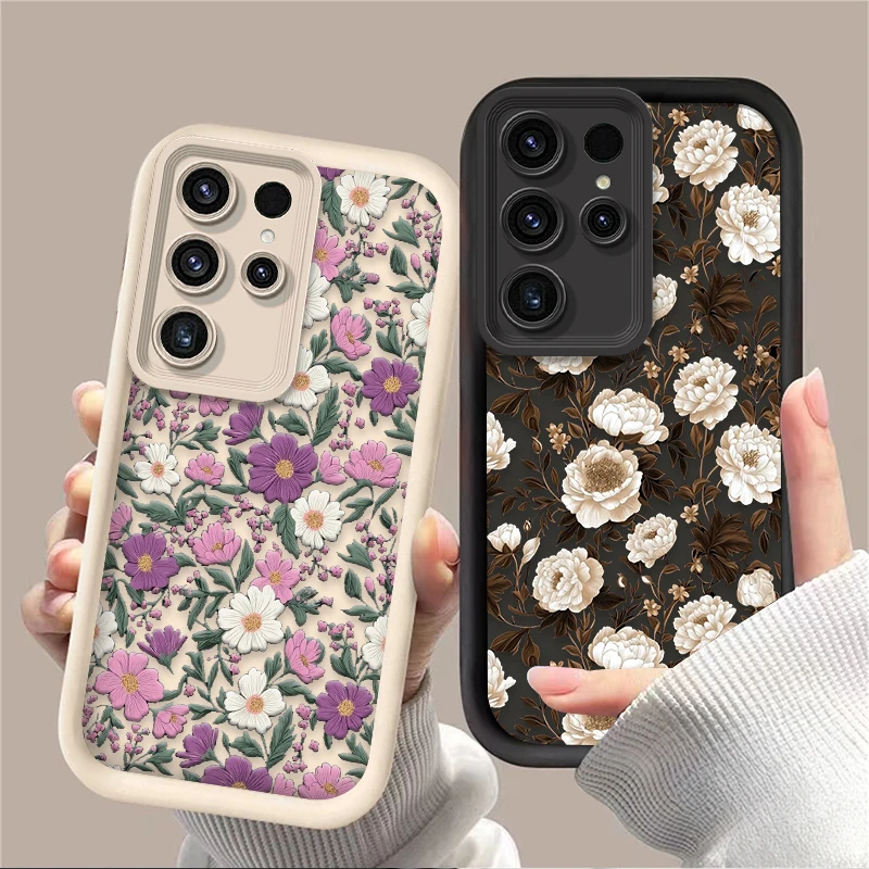 Retro pivonové kvetinové silikónové puzdro pre Samsung Galaxy S25 S24 S23 Ultra S22 S21 plus Fe 5G A54 A34 A14 A73 A53 A33 5G Poťahy
