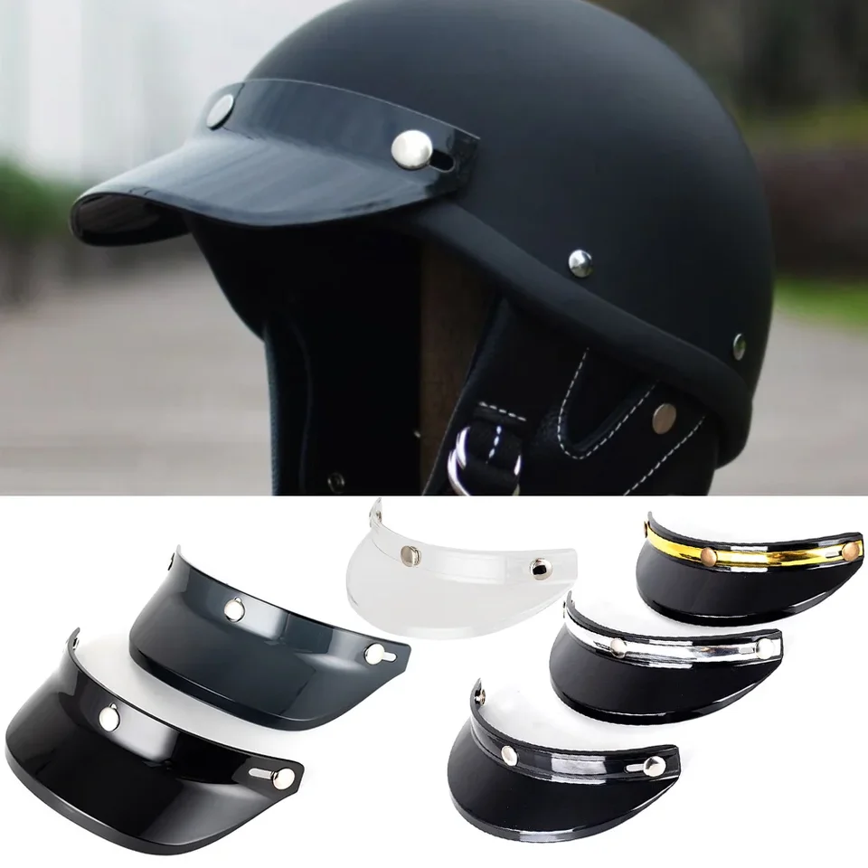 Retro polovičná tvár Motocyklová prilba 3 Snap-Button Visor Flip Up Up Wind Shield Vintage Motobike Helmy Príslušenstvo pre mužov Ženy