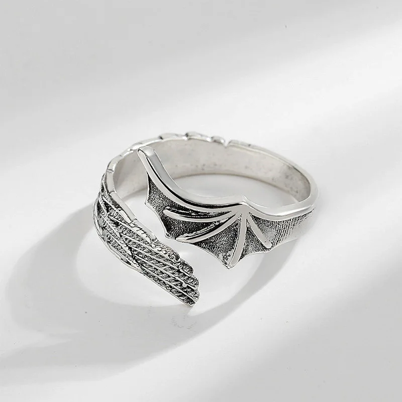 Retro polovičný anjel Half Demon Wings Creative Ring for Men Women Punk Gothic Open Ring Ručne vyrábaný šperk unisexové príslušenstvo milovníci príslušenstva