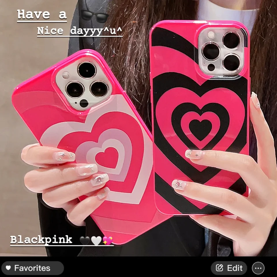 Retro popové dievčatá karikatúra ružová čierna láska umelecká puzdro pre iPhone 15 14 13 12 11 pro max xr xs 15 14 plus puzdro roztomilý mäkký obal