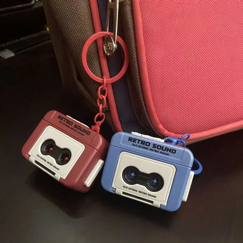 Retro páskový záznamník Keychain Mini nahrávacie hudobné boxy prívesok Keyring Batoh Ornament Birthday Pár darček