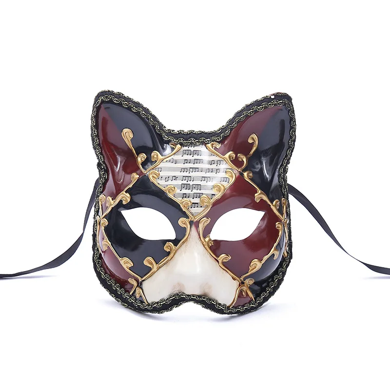 Retro roztomilá hudba mačka uší taliansky benátsky divadlo napoly tvár Funny Halloween Mask Masquerade Evening Prom párty kostým prop
