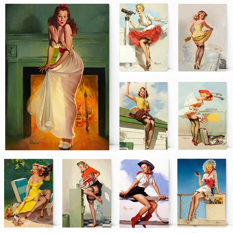 Retro sexy čierne hodvábne dievča Gil Red Dress Bear prikrývku kovbojský plagát a plátno tlače